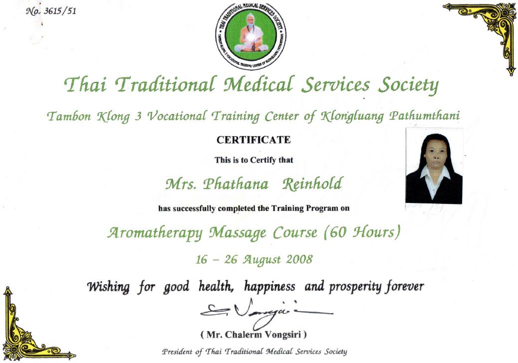 CERTIFICATE for Aromatherapy Massage