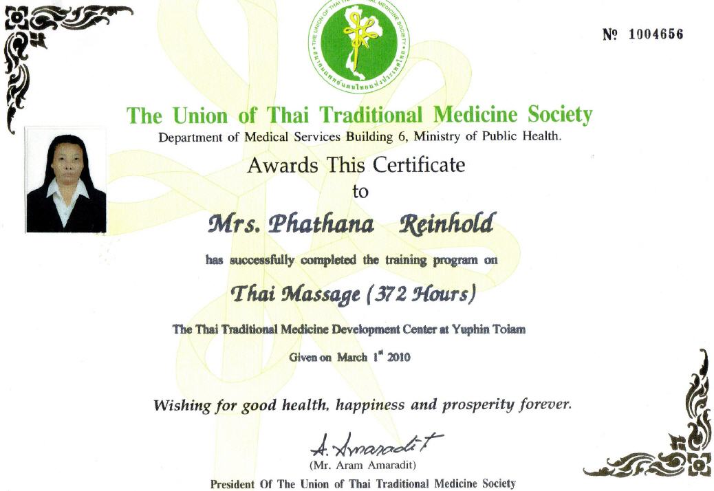 CERTIFICATE thai Massage